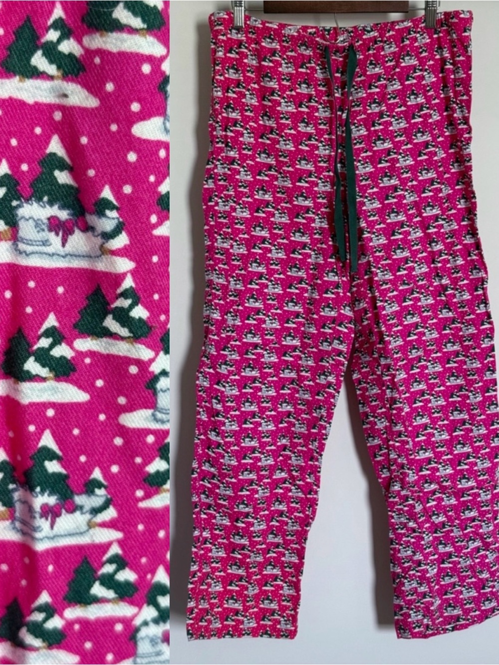 Vineyard Vines Pink 100% Cotton Flannel Christmas Tree Whale Pajama Lounge Pants